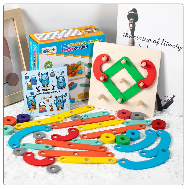 Wooden Bar Shaped Assembled Sleeve Column Puzzle Board