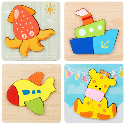 Montessori Puzzles 4 Pack - Eco-Friendly Wooden Puzzles Set#3