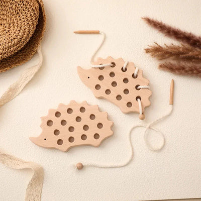 Fidtoy Wooden Hedgehog Threading Toy for Fine Motor Play