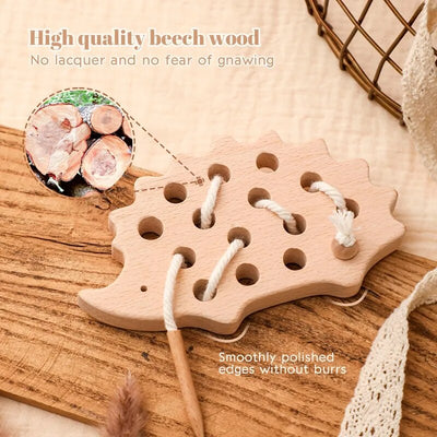 Fidtoy Wooden Hedgehog Threading Toy for Fine Motor Play
