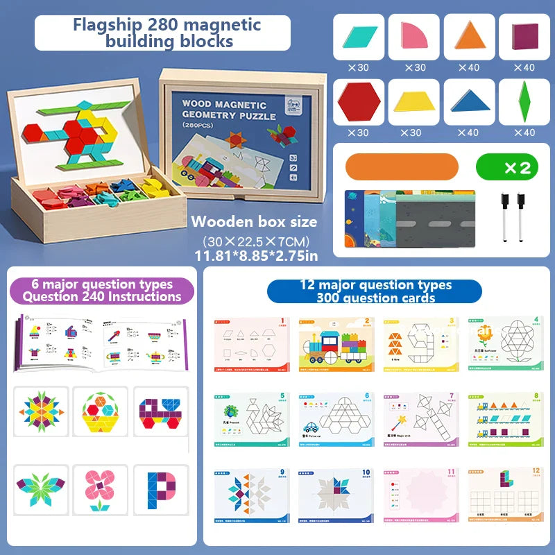 Fidtoy Wooden Magnetic Blocks - Creative Educational Toy for Kids