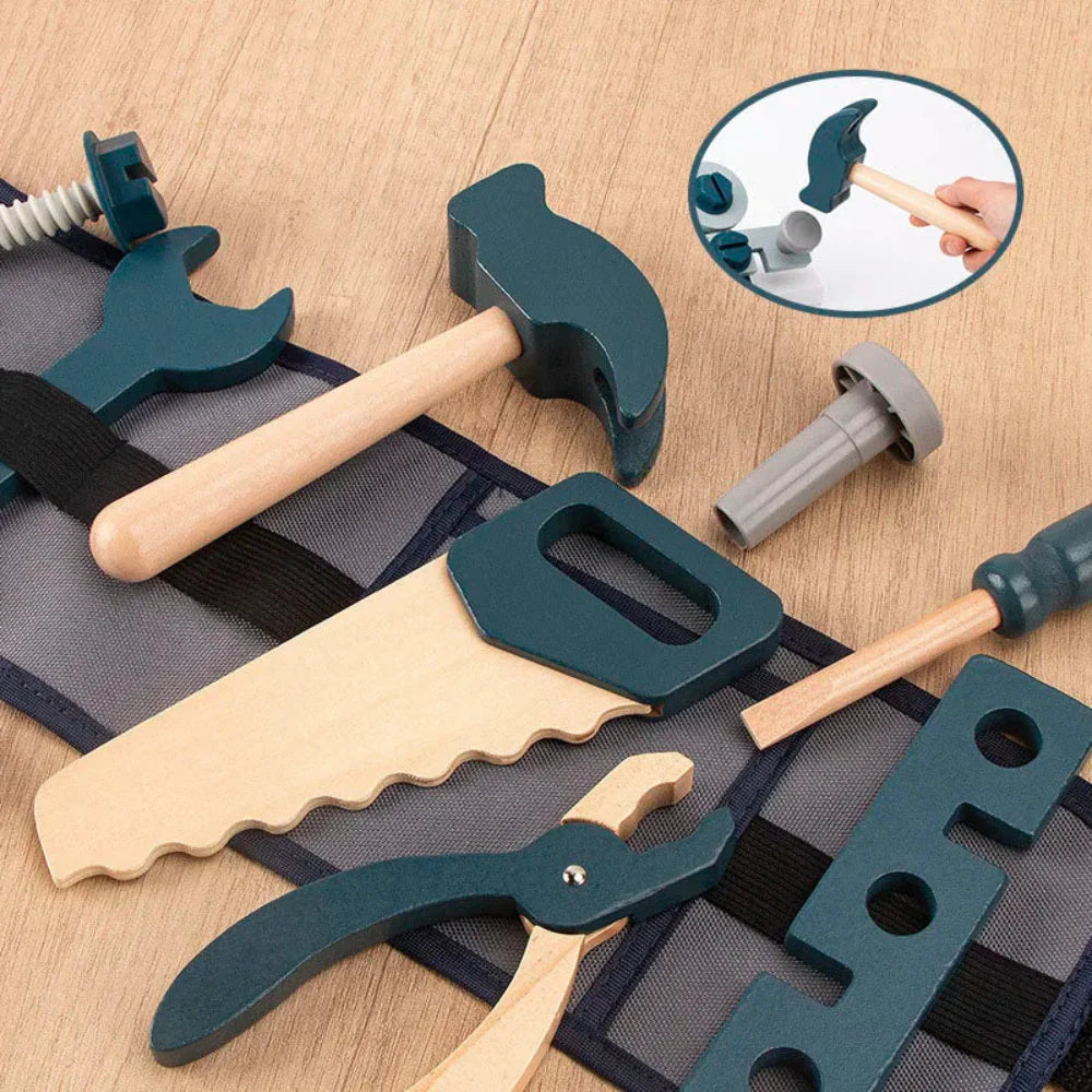 Fidtoy Kids Tool Kit Pretend Play Set Wooden Repairman STEM Toy for Toddlers 3-6 Years