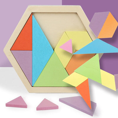 Fidtoy Hexagonal Wooden Tangram Puzzle for Kids 3-6 – Creative Building & Learning Toy