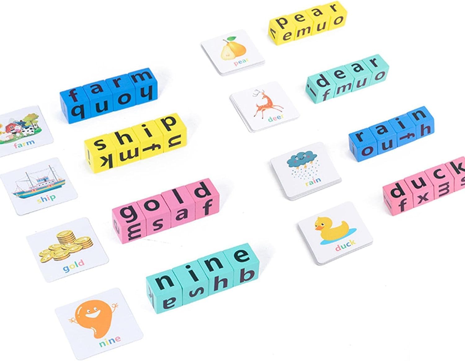 Spelling Game with Wooden Cube Letter Blocks