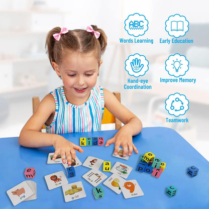 Spelling Game with Wooden Cube Letter Blocks