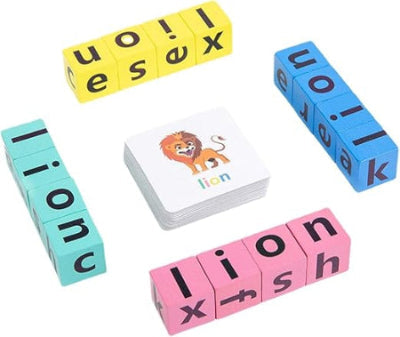 Spelling Game with Wooden Cube Letter Blocks