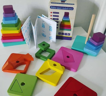 Square Ring Stacker with Tangram - Multi-functional Toy that grows with your child