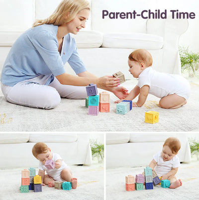 Fidtoy Silicone Sensory Stacking Blocks for Babies – Soft Teething Toy Set 6 Months+