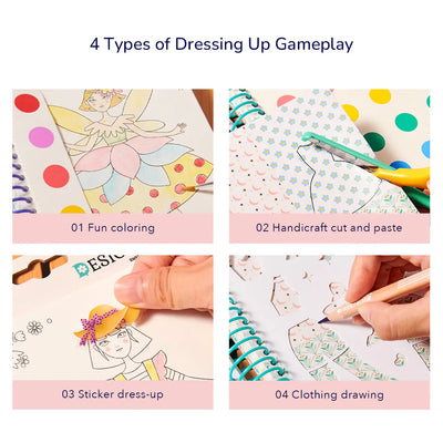 Pequeña Diseñadora - Fiesta del Té de Princesas | Diseño de moda con telas, pegatinas de accesorios, colores