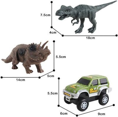 Circuits de course de voitures à fente Dino World Circuit de course flexible, pont en bois, balle et voiture avec lumières