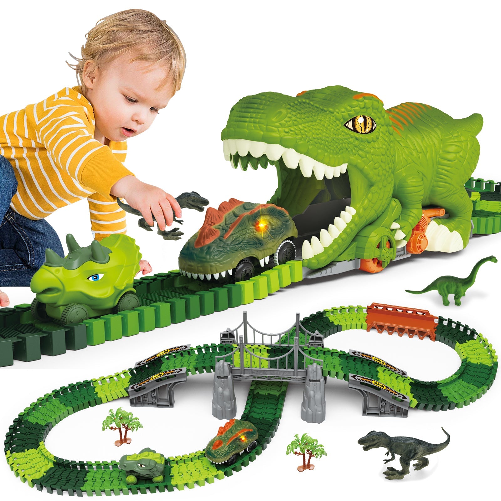 Dinosaur Track Toy Set, Dinosaur Track Toys for Kids, Dinosaur Toys for Boys 3 -6 years old, Track Car Track Set, Dinosaur World, Dinosaur Tunnel, Birthday Christmas Gift