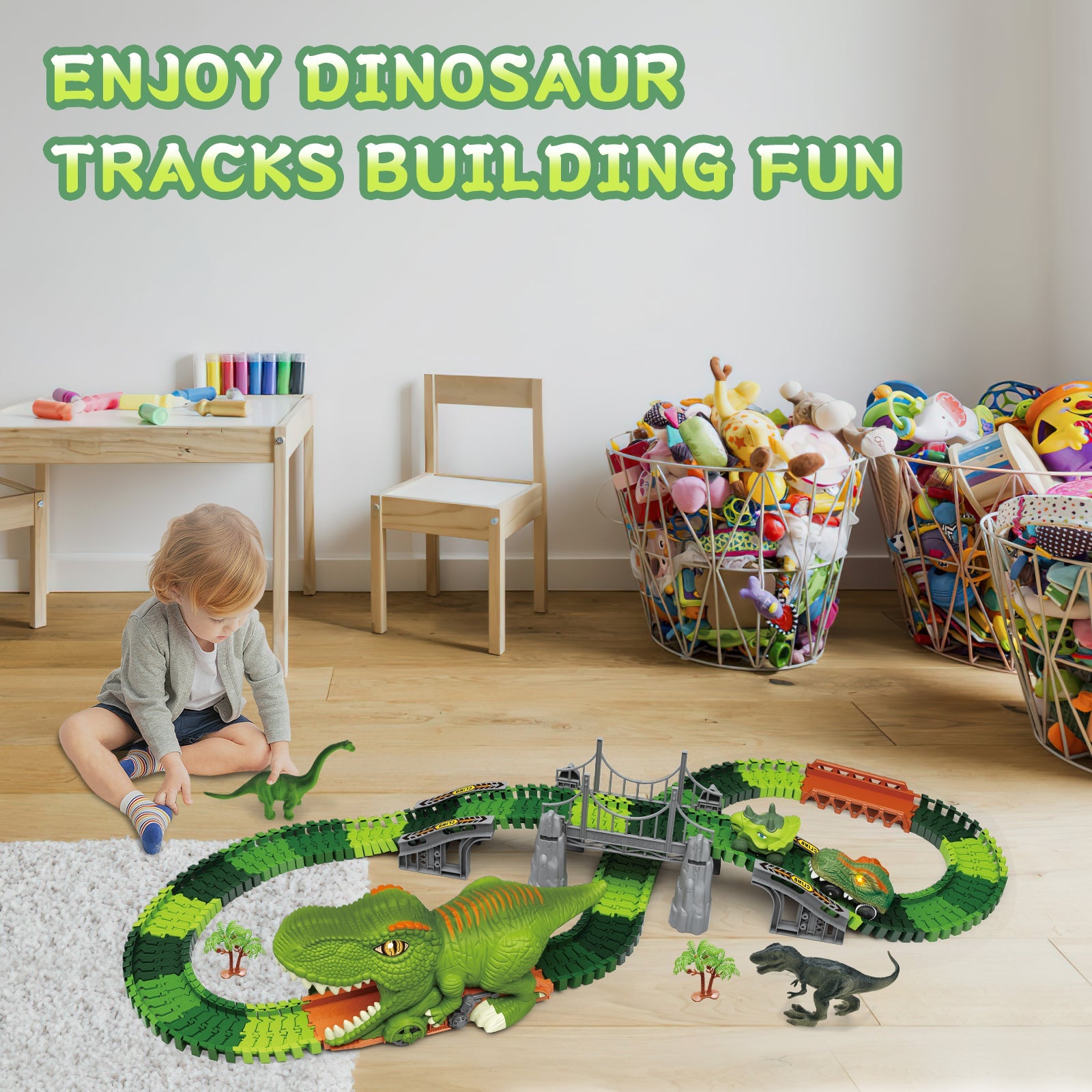 Dinosaur Track Toy Set, Dinosaur Track Toys for Kids, Dinosaur Toys for Boys 3 -6 years old, Track Car Track Set, Dinosaur World, Dinosaur Tunnel, Birthday Christmas Gift