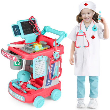 22Pcs Educational Pretend Medical Station Set Doctor Children Role Play Trolley Set Gift for Kids age 3+