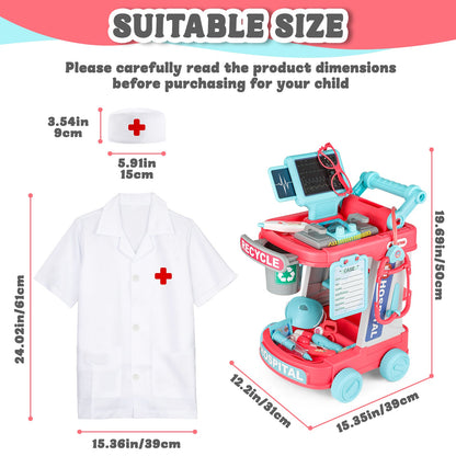 22Pcs Educational Pretend Medical Station Set Doctor Children Role Play Trolley Set Gift for Kids age 3+