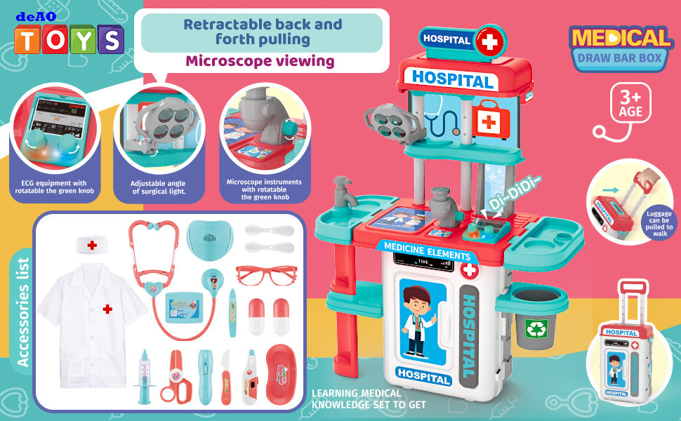 Doctor Playset for Kids Pretend Medical Station with Realistic Features & Lights - Educational Role Play Toys for 3-5 Year Old Girls and Boys - Perfect Gift for Christmas Birthday