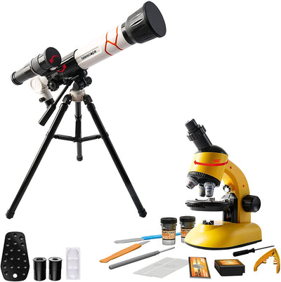 2 en 1 Mi Primer Telescopio y Microscopio Set de Juego Educativo Kit de Inicio de Ciencia y Astronomía para Niños Regalo de Navidad