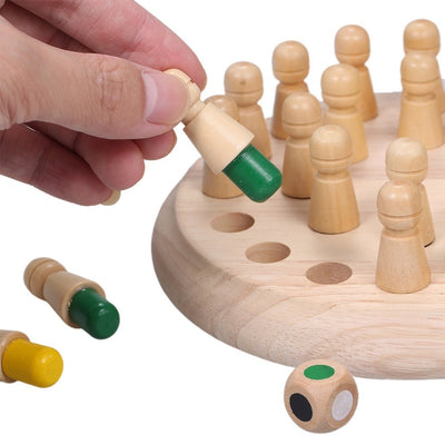 Fidtoy Wooden Memory Matching Game for Kids – Color Recognition Board Game with Dice and Wooden Pegs