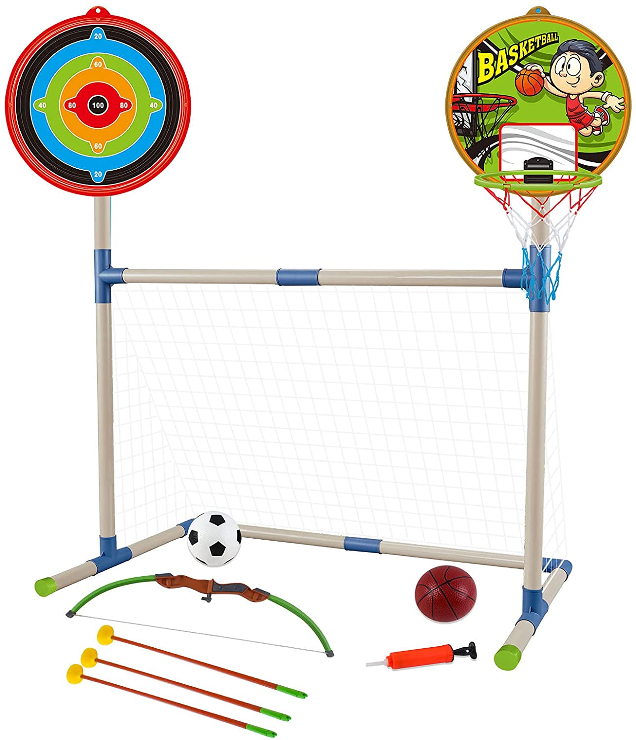 3 IN 1 Outdoor Games Sports Play Set Basketball Football and Archery Set for Kids Indoors Outdoors Great Birthday Christmas Gift