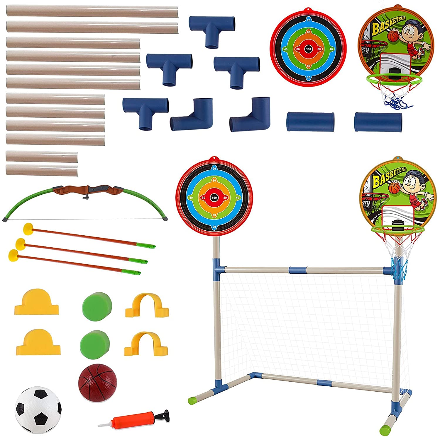 3 IN 1 Outdoor Games Sports Play Set Basketball Football and Archery Set for Kids Indoors Outdoors Great Birthday Christmas Gift