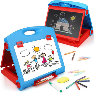 Fidtoy 3-in-1 Kids Easel Tabletop Whiteboard & Blackboard Set