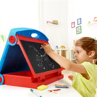 Fidtoy 3-in-1 Kids Easel Tabletop Whiteboard & Blackboard Set