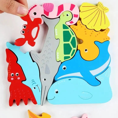 Fidtoy Tangram Sea Animals – Montessori Wooden 3D Puzzle for Children