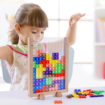 Fidtoy Wooden Tetris Building Set – Montessori Puzzle Educational Toy for Kids