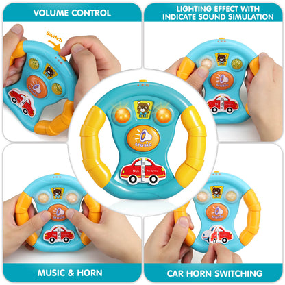 Toddler Driving Steering Wheel Toy and Car Keys with Music