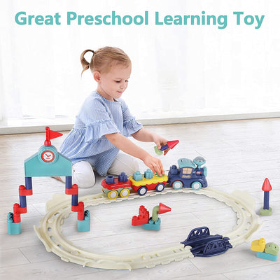 Fidtoy Musical Train Set with Blocks for Toddlers
