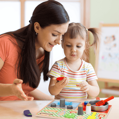 Fidtoy Wooden Kitchen Puzzle Play Set with Food Accessories