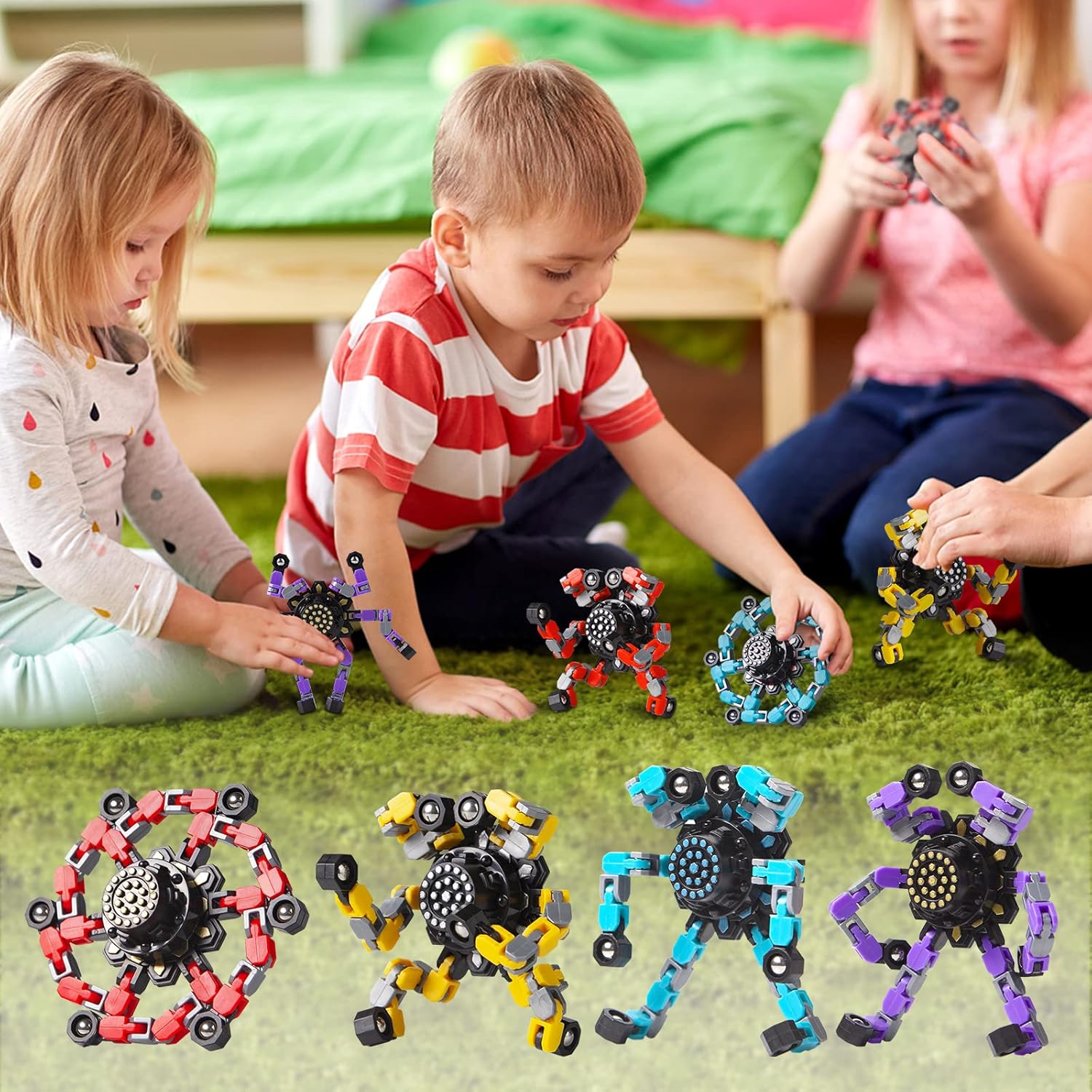 Fidtoy Transformable Fidget Spinners 4 Pack for Kids Sensory Play