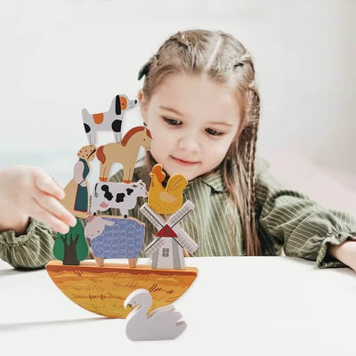 Ensemble de jeu de ferme de voyage Fidtoy pour tout-petits – Jouet de simulation portable avec 16 animaux en bois, 2 ans et plus