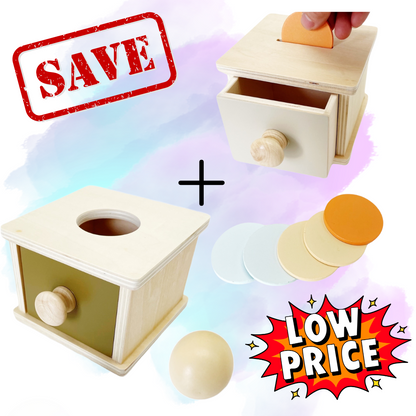 Montessori Drawer and Ball / Coins and Drawer Object Permanence Box