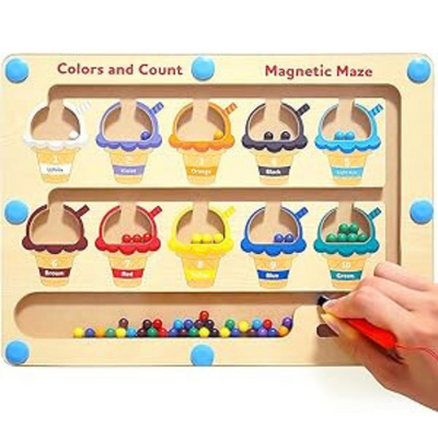Tableau d'activités magnétique coulissant pour trier les couleurs et les chiffres (Thème crème glacée)