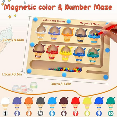 Tableau d'activités magnétique coulissant pour trier les couleurs et les chiffres (Thème crème glacée)