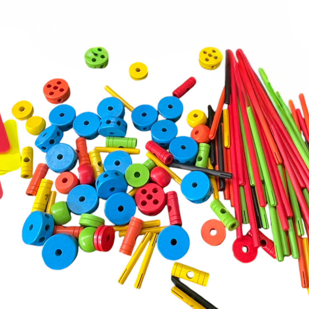 130+ pcs Large Wooden Tinker Toy Building Set construction Blocks Best Kids Open-Ended Toys