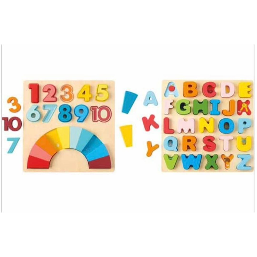 Learning Alphabet and Number Woden Puzzle Set of 2 Value Bundle Kit
