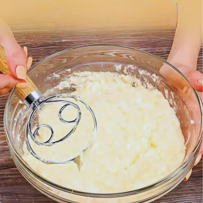 Wooden Kids Stainless Steel Danish Dough Whisk Kitchen Egg Real Tool