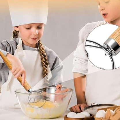 Wooden Kids Stainless Steel Danish Dough Whisk Kitchen Egg Real Tool