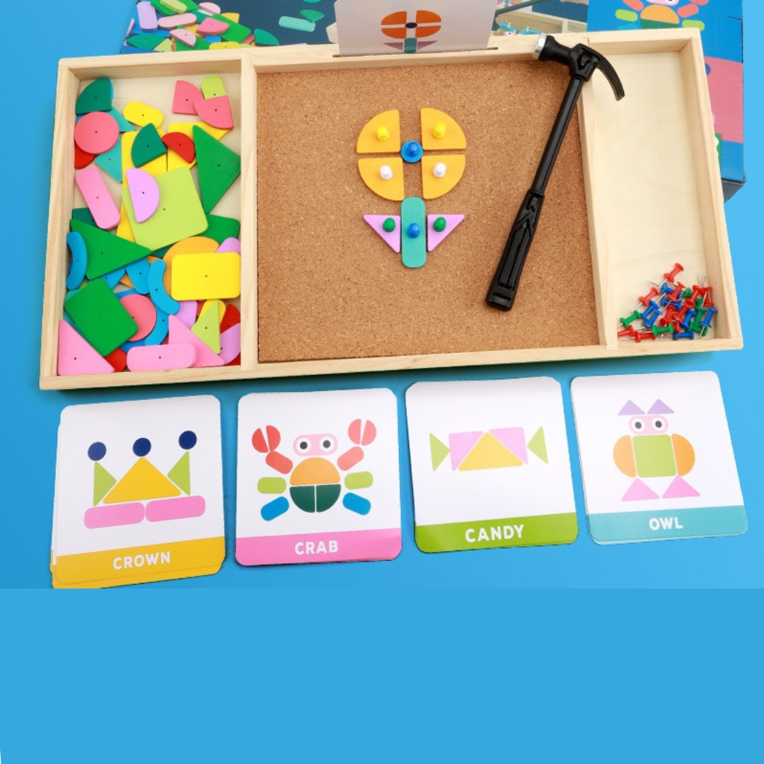 Tap a Shape Wooden Hammer Deluxe Nail Board  Geometric Shapes Game Toy