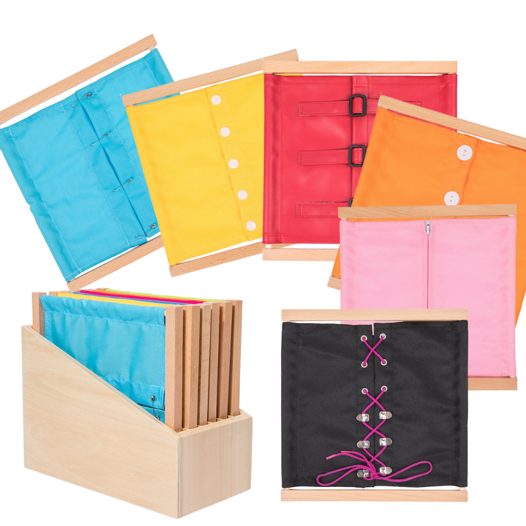 Montessori Dressing Frames A and Storage Box  Set of 6
