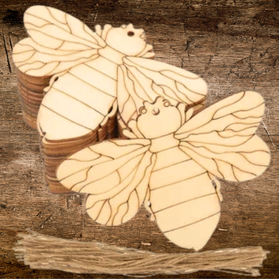 Large Natural Nature Insect Flower Bee Art and Craft Wooden Pieces Set of 10