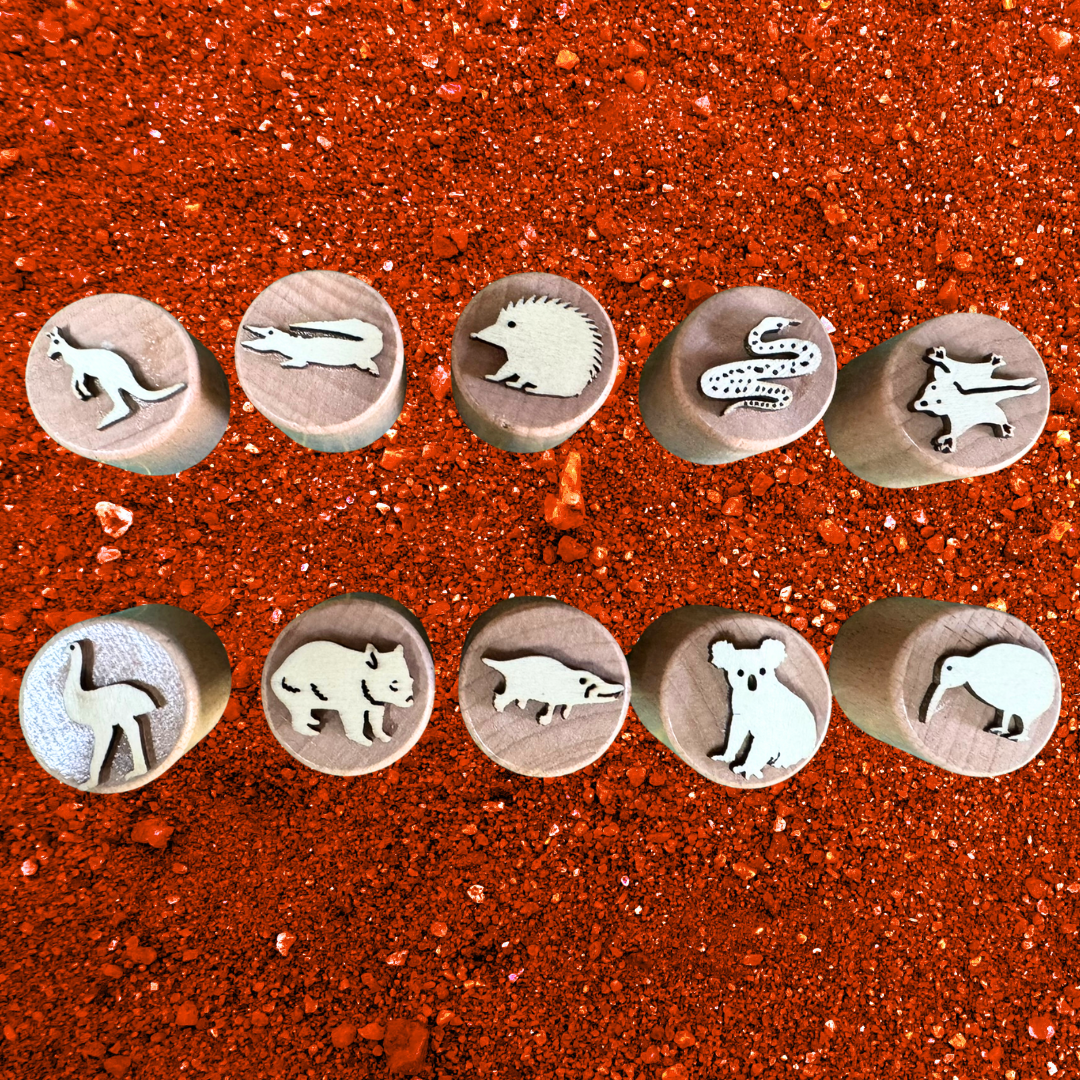 10 Piece Wooden Stamps Australian Aussie Animals Toys