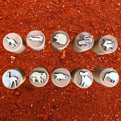 10 Piece Wooden Stamps Australian Aussie Animals Toys