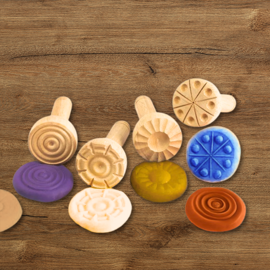 Large Wooden Sensory Playdough Dough Stamper Set Tool Kit 4 pieces