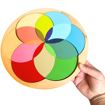 Rompecabezas de tablero de aprendizaje de rueda de colores primarios de lujo Montessori grande de 27 cm