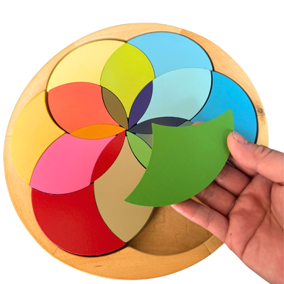 Rompecabezas de tablero de aprendizaje de rueda de colores primarios de lujo Montessori grande de 27 cm