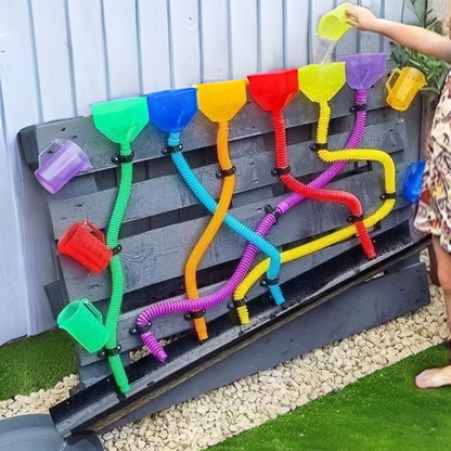 Rainbow Translucent Pouring Funnel Kids Messy Play Tool Set of 6 Sensory and 8 Pcs Large Fidget Pop Tubes (20cm to 68cm)  Rainbow Pouring Funnel Stretchy Pipes Kids Messy Play Tools