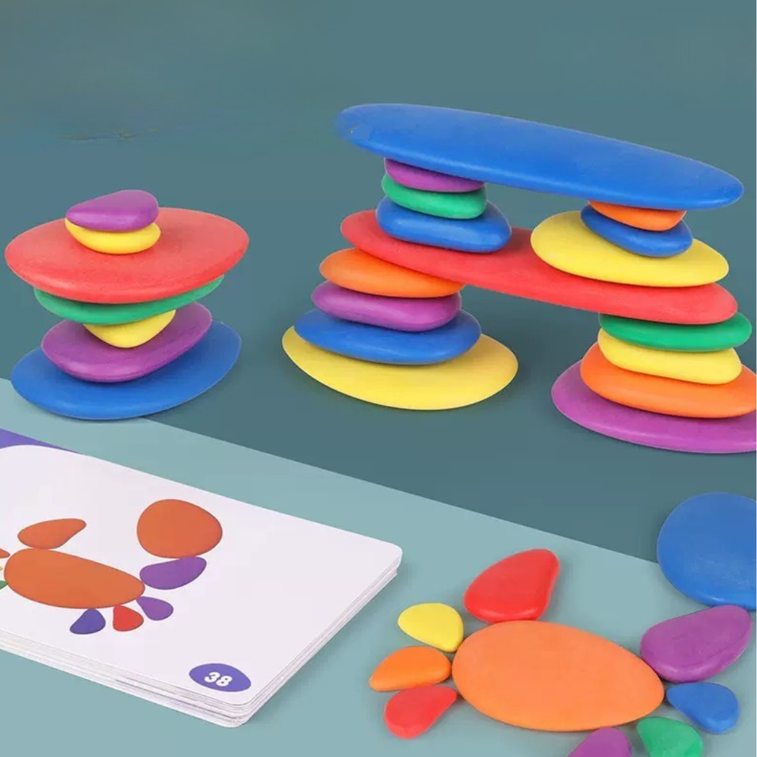 36 Pcs Educational Rainbow Stacking Cobble Pebble Stones Matt Finish