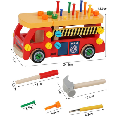 Camion de Construction en Bois, Ensemble d'Outils de Plus de 60 Pièces, Marteau, Jouet à Clouer